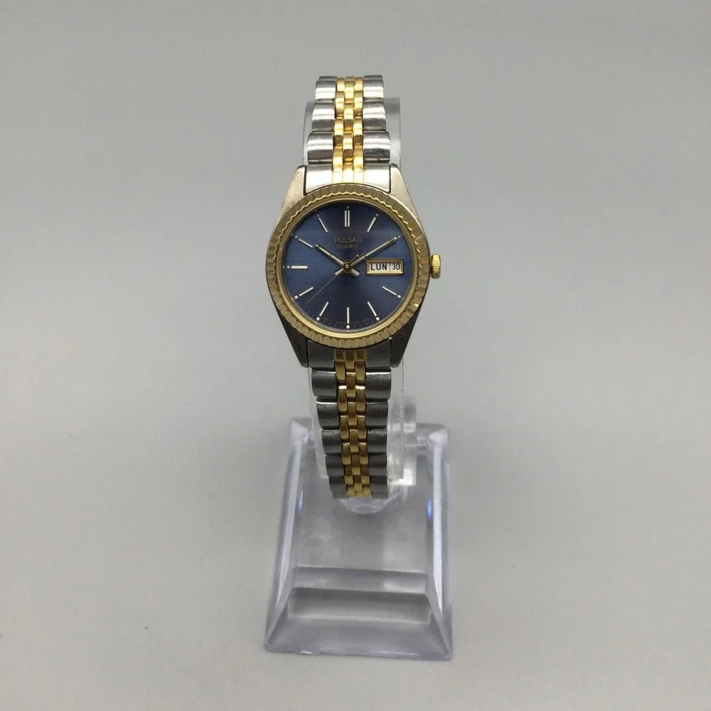 Pulsar Womens Watch 23mm V783-0030 Two Tone Stainless Day Date New Battery 7.25